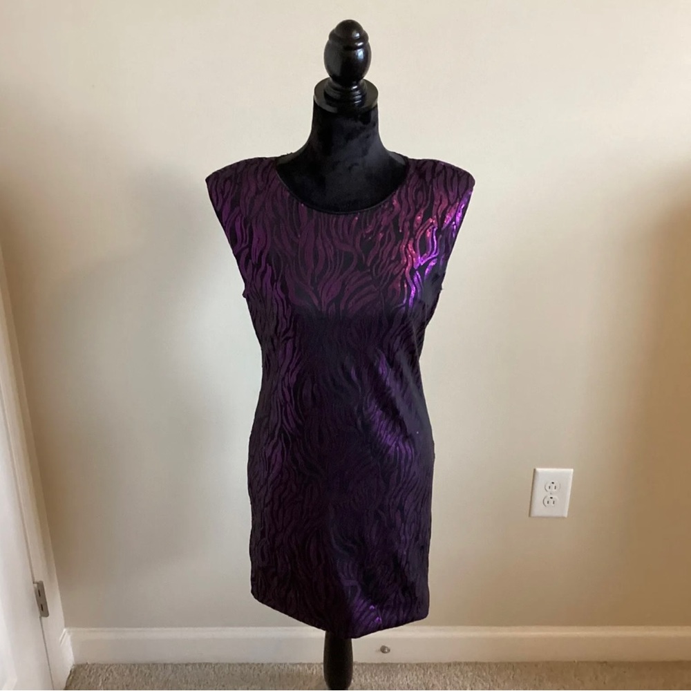 Women’s Black And Purple Sequin Short Bodycon Cocktail Party Dress Size Large